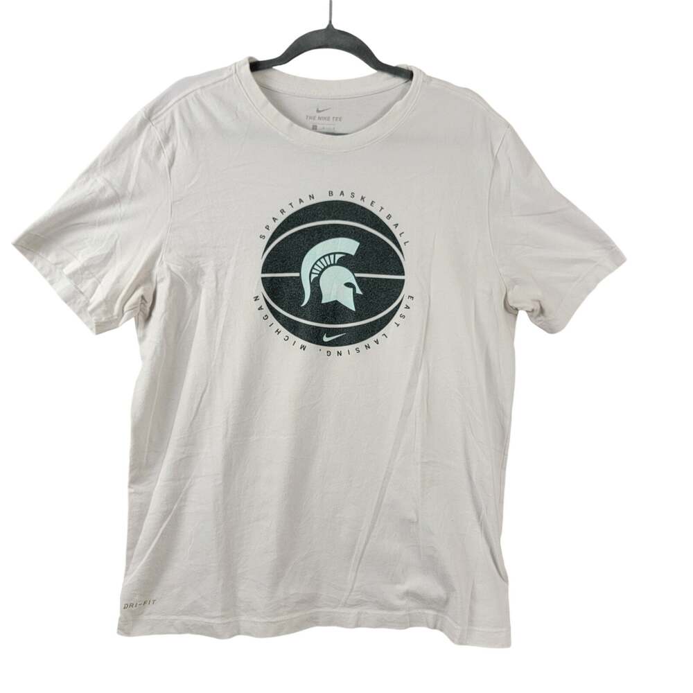 Nike Dri-Fit Michigan State Spartans Basketball Tee Mens Large White Green Logo